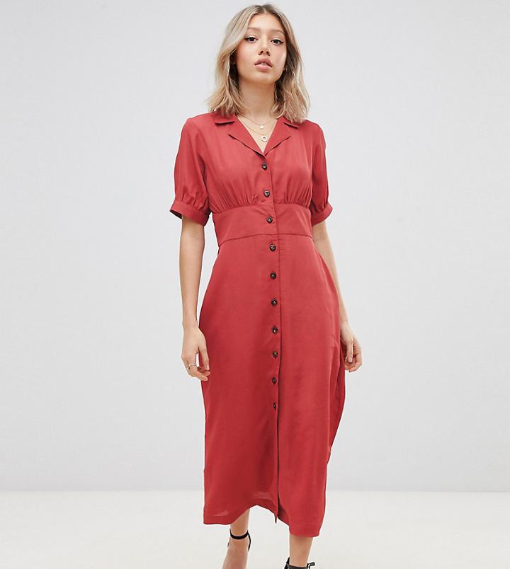Asos Design Petite Button Through Maxi Tea Dress - Orange