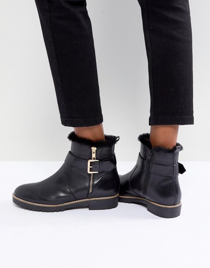 Carvela Leather Flat Side Zip Buckle Strap Boot - Black