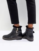 Carvela Leather Flat Side Zip Buckle Strap Boot - Black