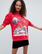Asos Design Christmas Sweat With Retro Festive Print - Red