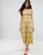 Asos Jumpsuit With Shirred Bodice In Ditsy Floral Print - Multi
