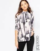 Asos Tall Asymmetric Top With High Neck In Abstract Print - Print