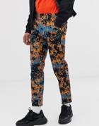 Asos Design Slim Pants In Abstract Floral Print - Black