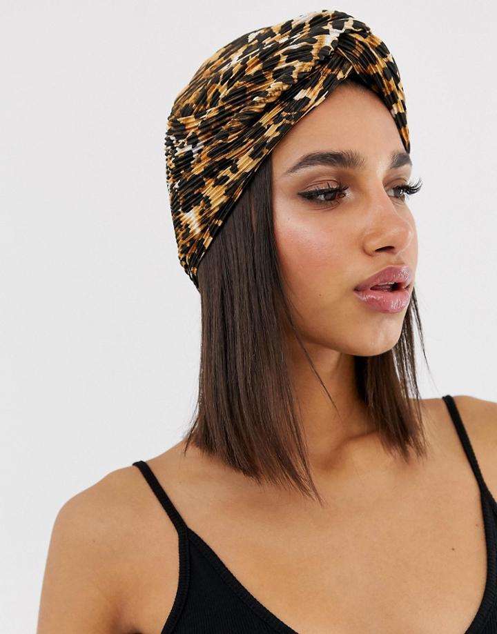 Asos Design Leopard Print Plisse Knot Front Hat - Multi