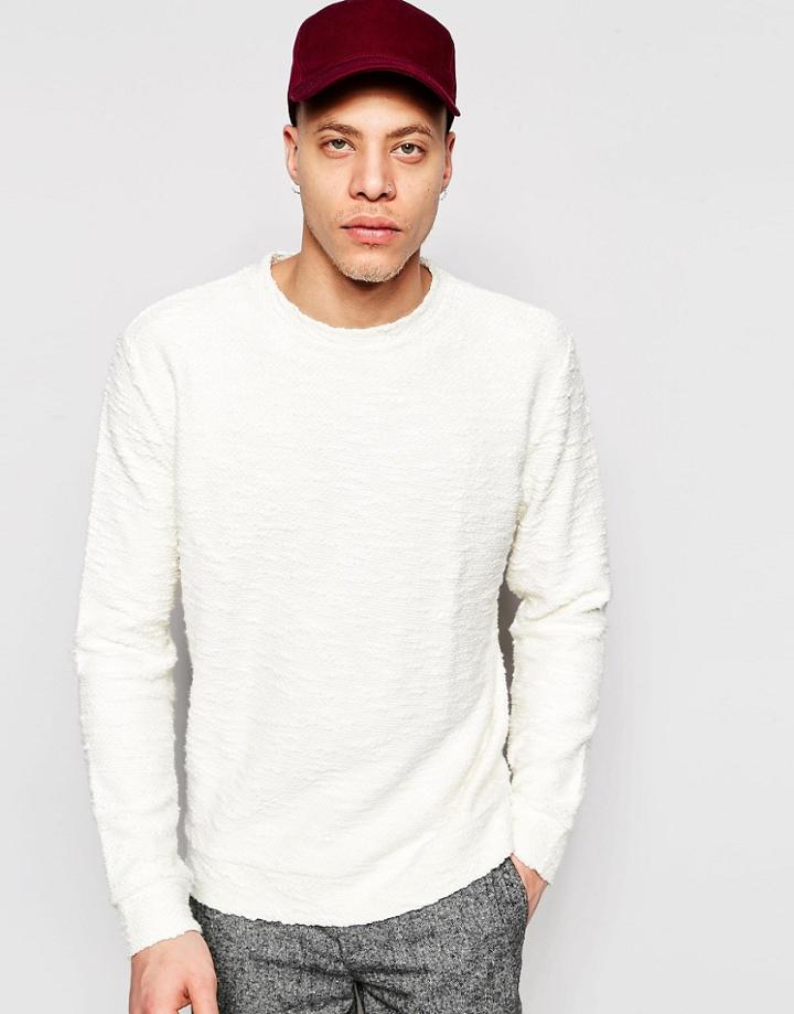 Weekday Fuzzy Crew Sweatshirt Textured Slub In Vanilla White - White