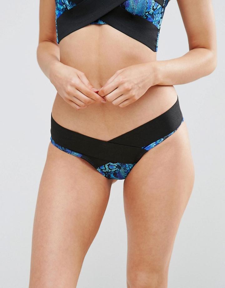 Asos Blue Snake Print Neoprene Elastic Bikini Bottom - Blue