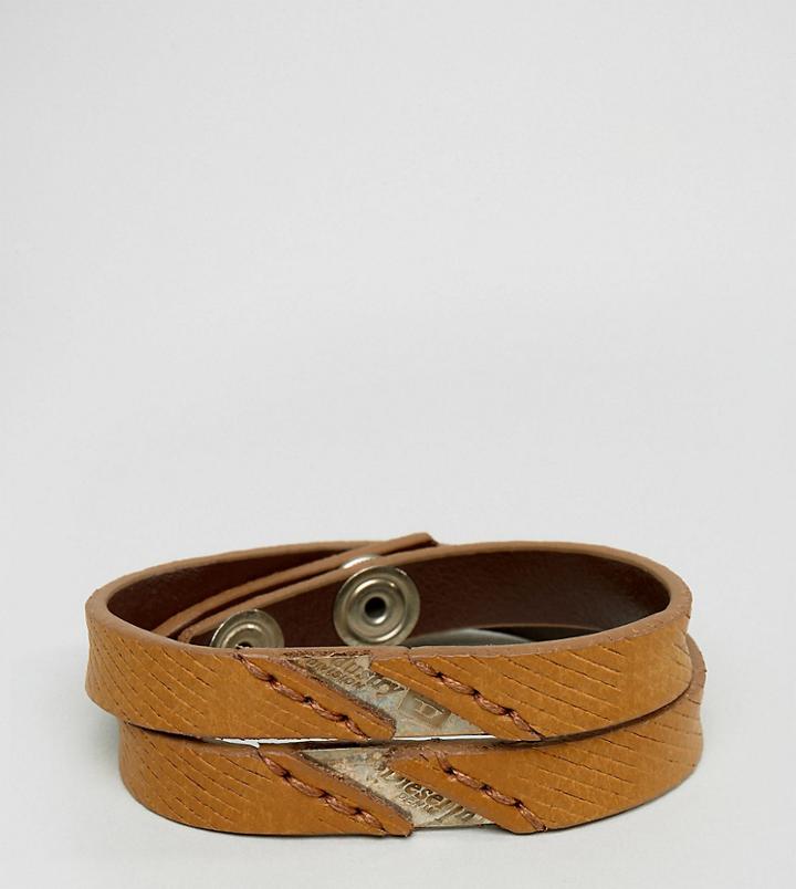 Diesel Alucy Wrap Leather Bracelet In Green - Green