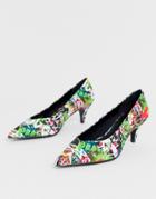 Asos Design Sensation Kitten Heel Pumps In Graffiti Print - Multi