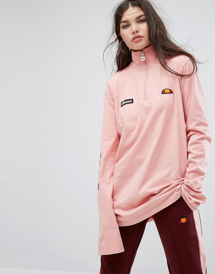 Ellesse Long Sleeve Top With High Half Zip Neck And Sleeve Logo - Pink
