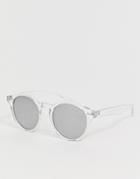 Asos Design Plastic Crystal Sunglasses In Clear With Smoke Lens - White