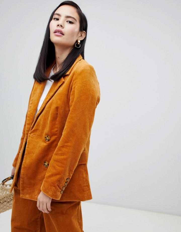 Monki Cord Tailored Blazer Two-piece - Yellow