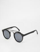 Asos Round Sunglasses With Metal Nose Bar In Matte Black - Black