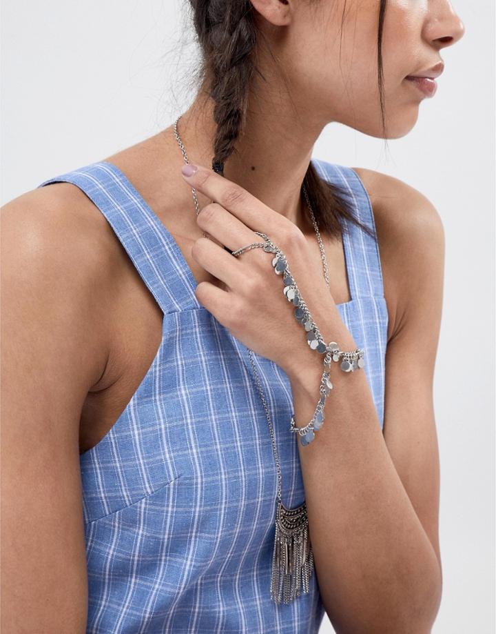 Asos Design Embellished Disc Hand Chain - Silver