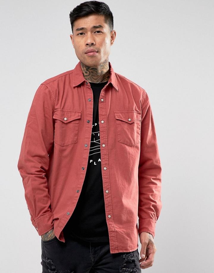 Pull & Bear Western Shirt In Red - Red
