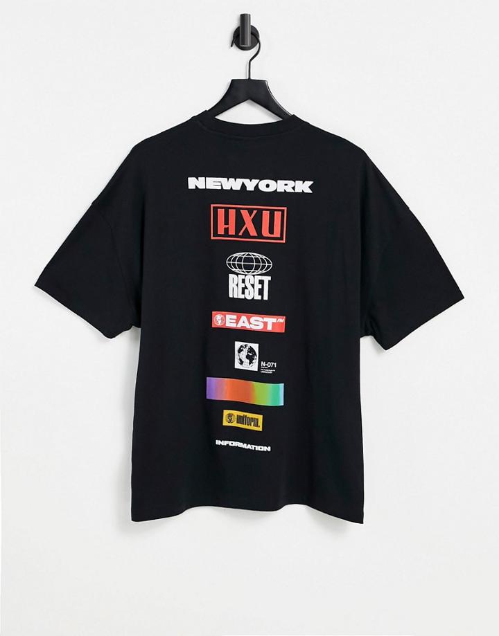 Asos Design Oversized T-shirt In Black With Back Text Print