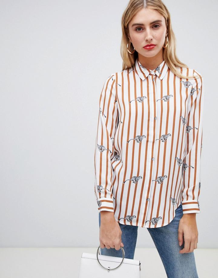 Asos Design Stripe Shirt In Cheetah Print - Multi