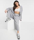 Asos Design Tracksuit Hoodie With Zip / Wide Leg Pant In Plisse In Gray Heather-grey