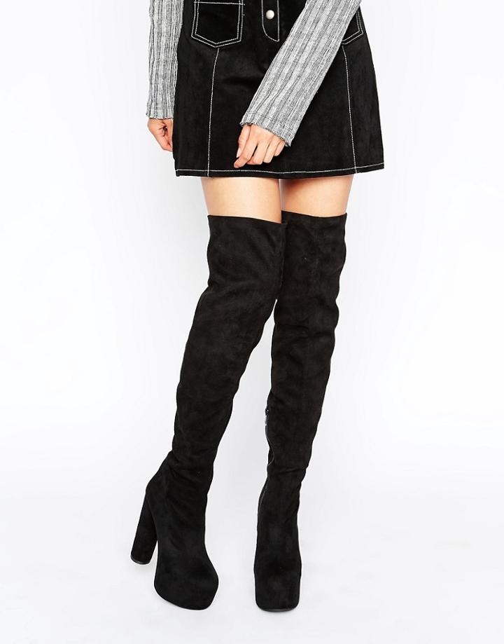 Public Desire Cienna Mega Platform Over The Knee Boots - Black