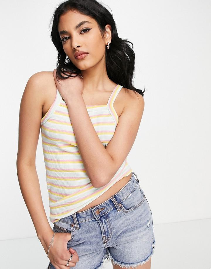 Vero Moda Ribbed Jersey Tank Top In Multi Pastel Stripe