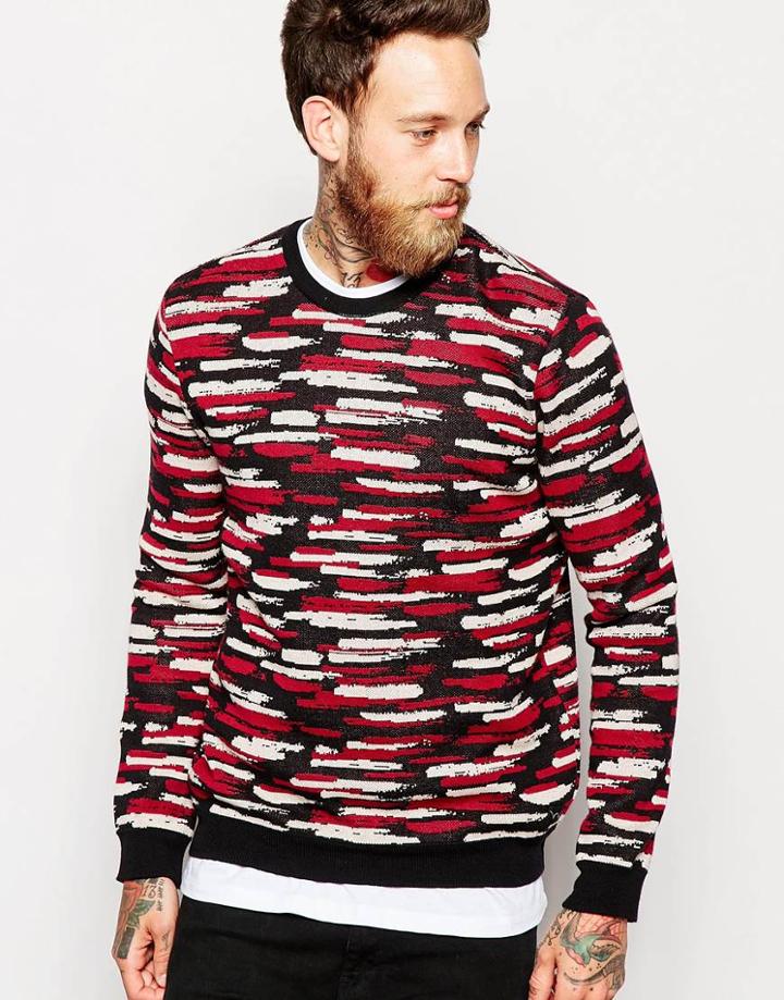Edwin Crew Sweater Stroke Fine Knit Jacquard Stripe