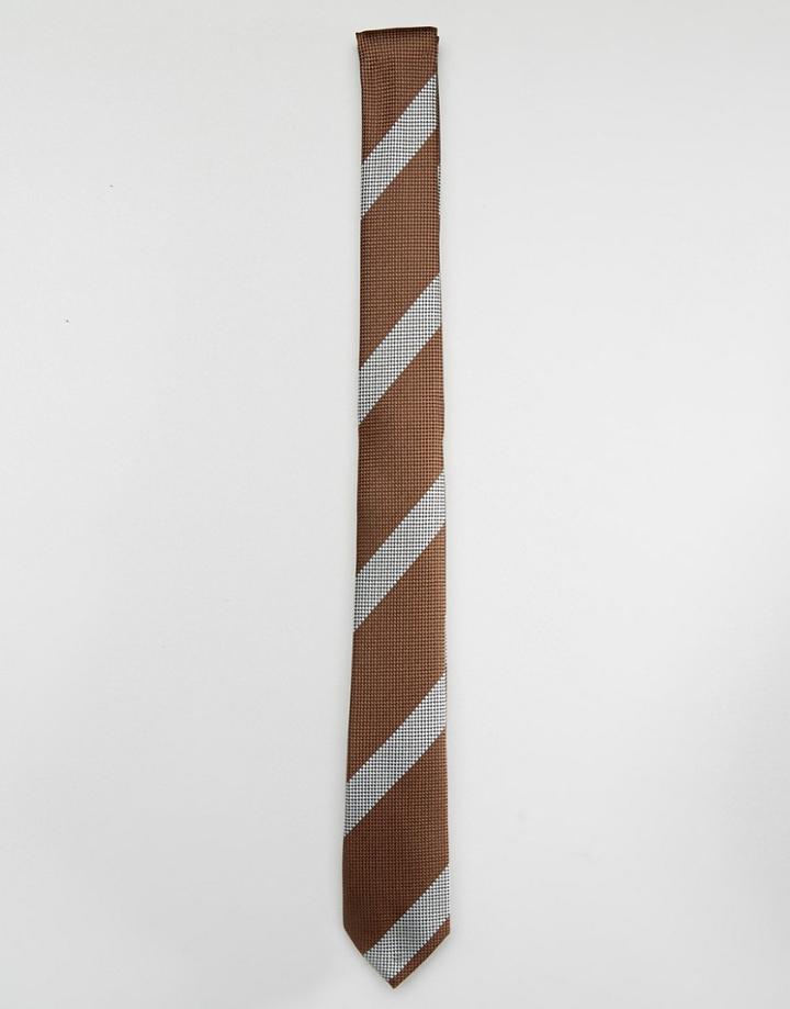 Asos Stripe Tie In Brown - Brown