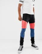 Asos Design Super Skinny Jeans In Leather Look With Colourblock Panels - Black