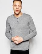 Asos Cotton Sweater With Henley Neck In Gray - Gray Twist