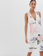 Ax Paris Floral Midi Bodycon Dress - Cream