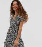 New Look Petite Tea Dress In Black Ditsy Floral