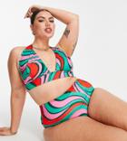 Asos Design Curve Mix And Match High Waist Bikini Bottom In Swirl Print-multi