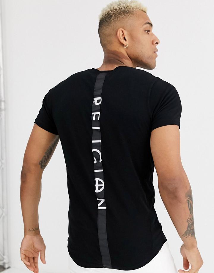 Religion Curved Hem T-shirt With Back Taping In Black