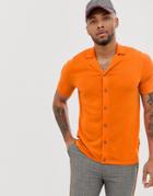 Asos Design Knitted Button Through Revere Polo In Orange - Orange