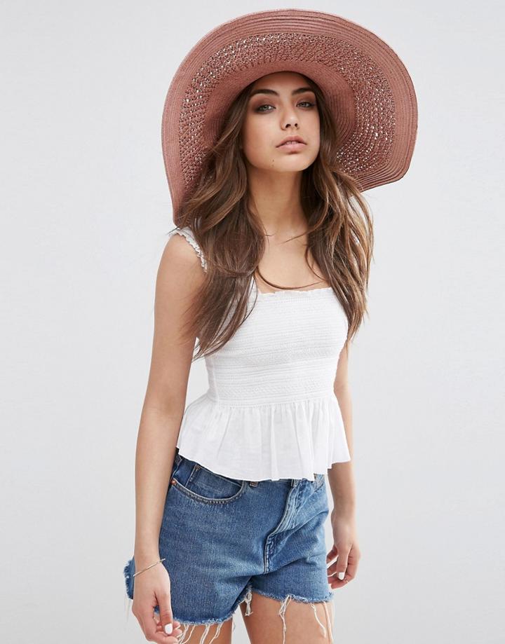 Asos Oversized Straw Hat With Crochet Insert - Pink