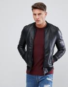 Pull & Bear Faux Leather Bomber Jacket In Black - Black