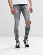 Asos Extreme Super Skinny Jeans With Mega Rips In Gray - Gray