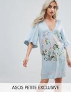 Asos Petite Shift Dress With Chinese Embroidery - Blue