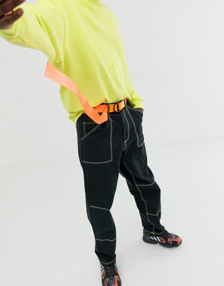Asos Design Slim Long Ended Webbing Belt In Neon Fluro Orange And Matte Black D-rings - Yellow