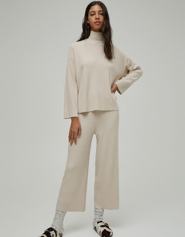 Pull & Bear Soft Touch High Neck Sweater Set In Camel-neutral