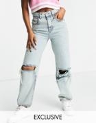 Reclaimed Vintage Inspired 90's Dad Jean With Extreme Rips In Antique Wash-blue