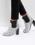 Call It Spring Glitter Heeled Ankle Boots - Silver