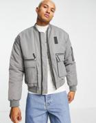 Asos Design Oversized Wadded Ma1 Bomber Jacket In Gray-grey