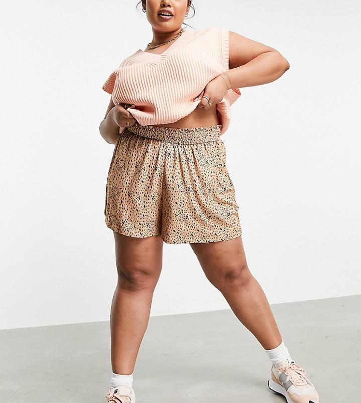 Asos Design Curve Shirred Waist Shorts In Whimsy Animal Print-multi