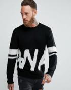 Asos Fluffy Sweater With Monochrome Graphic - Black