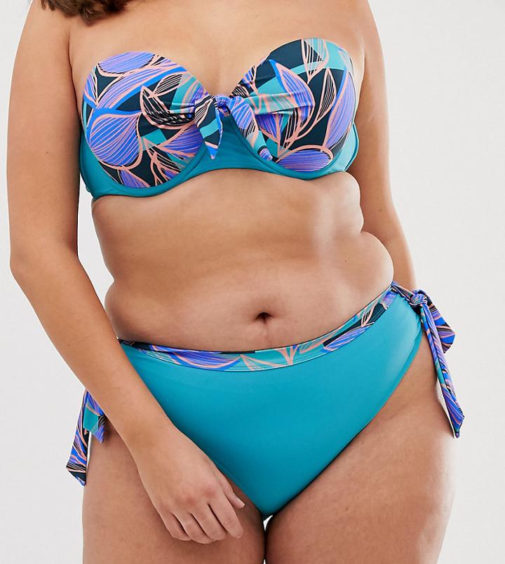 Simply Be Bikini Bottoms With Tie Side In Blue Palm Print-multi