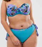 Simply Be Bikini Bottoms With Tie Side In Blue Palm Print-multi