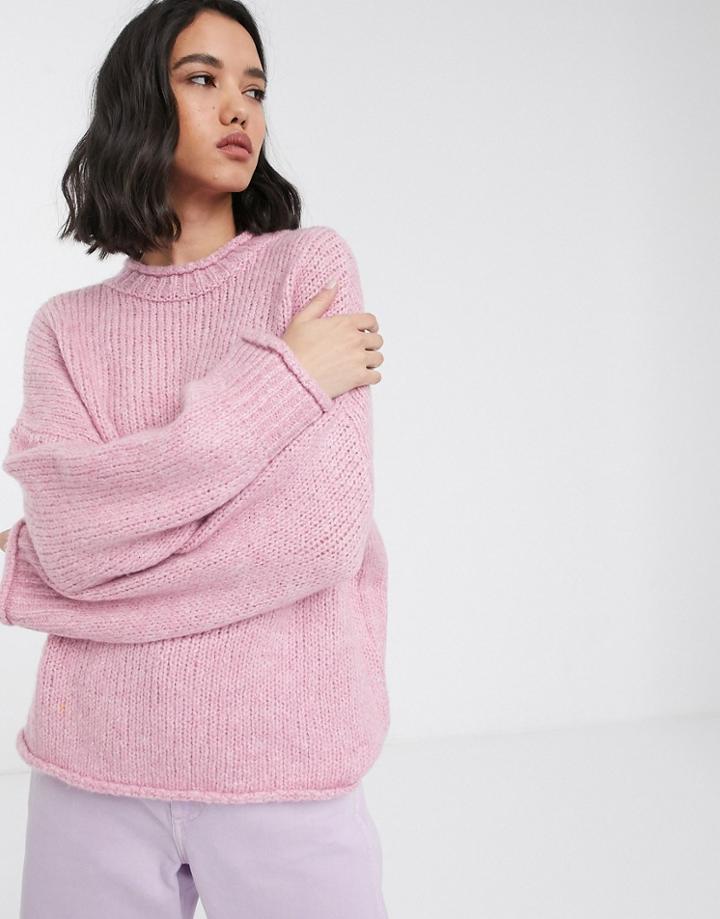Only High Neck Knitted Sweater In Pink-purple