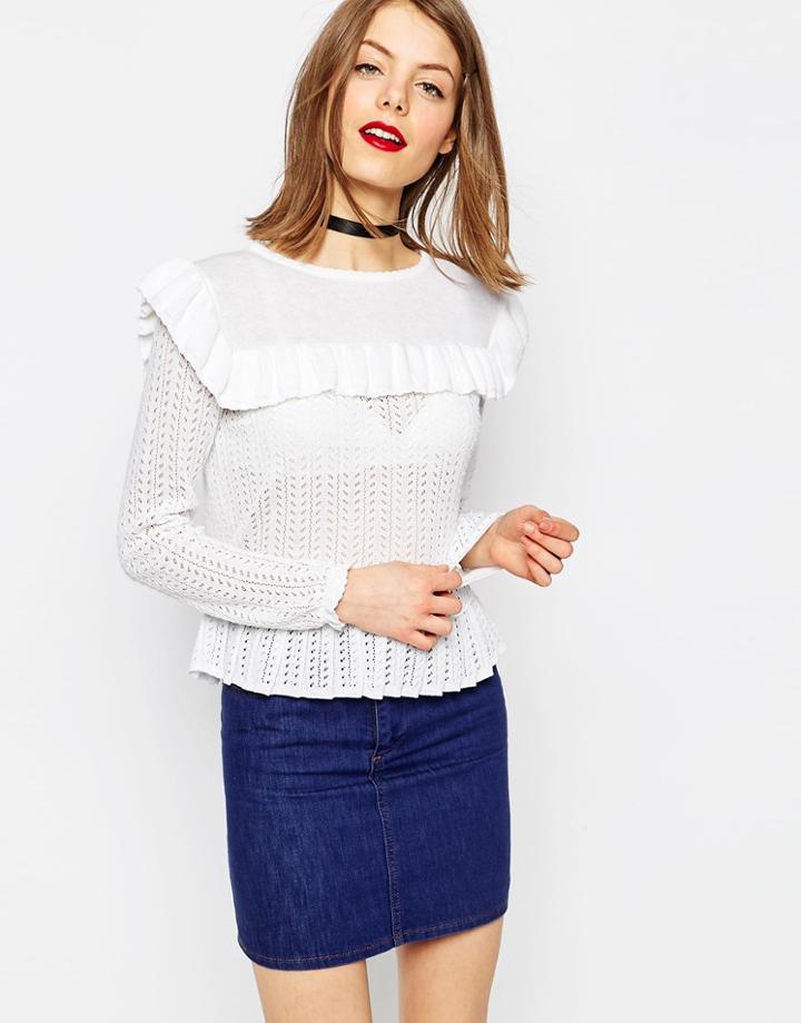 Asos Sweater With Ruffle Detail - White