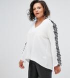 Elvi V-neck Top With Black Lace Trim - White