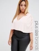 Club L Plus Plunge Front Cape Overlay Body Top - Pink