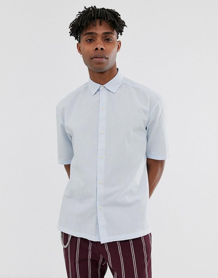 Asos Design Oversized Boxy Textured Shirt With Longer Sleeve In Blue - Blue
